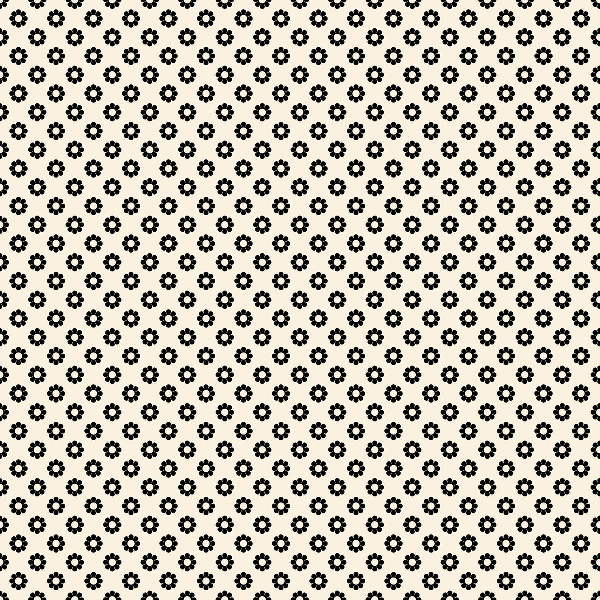 Ruby Star Society Daisy Days quilting cotton swatch, Daisy in Black on Natural (RS4179-14), small black daisies on cream