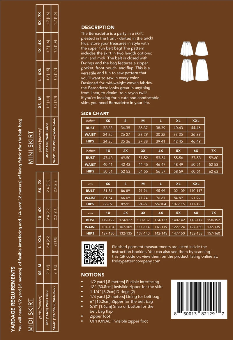 The Bernadette Skirt - XS - 7X - Friday Pattern Co - Printed Pattern