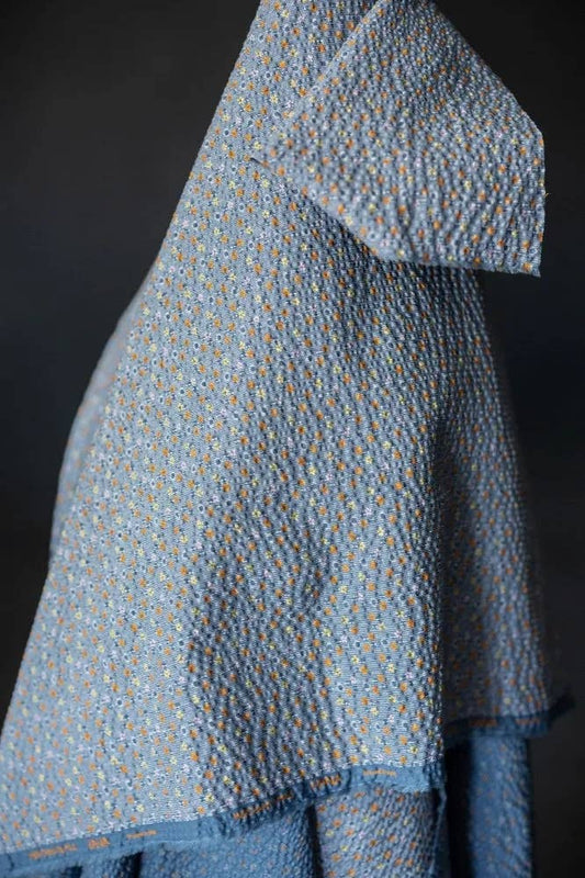 Merchant & Mills Suki Hana Japanese seersucker fabric, draped fold, side view