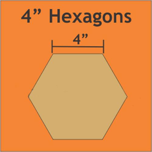 Paper Pieces 4 inch hexagons, 12 pack of English paper piecing templates, size diagram