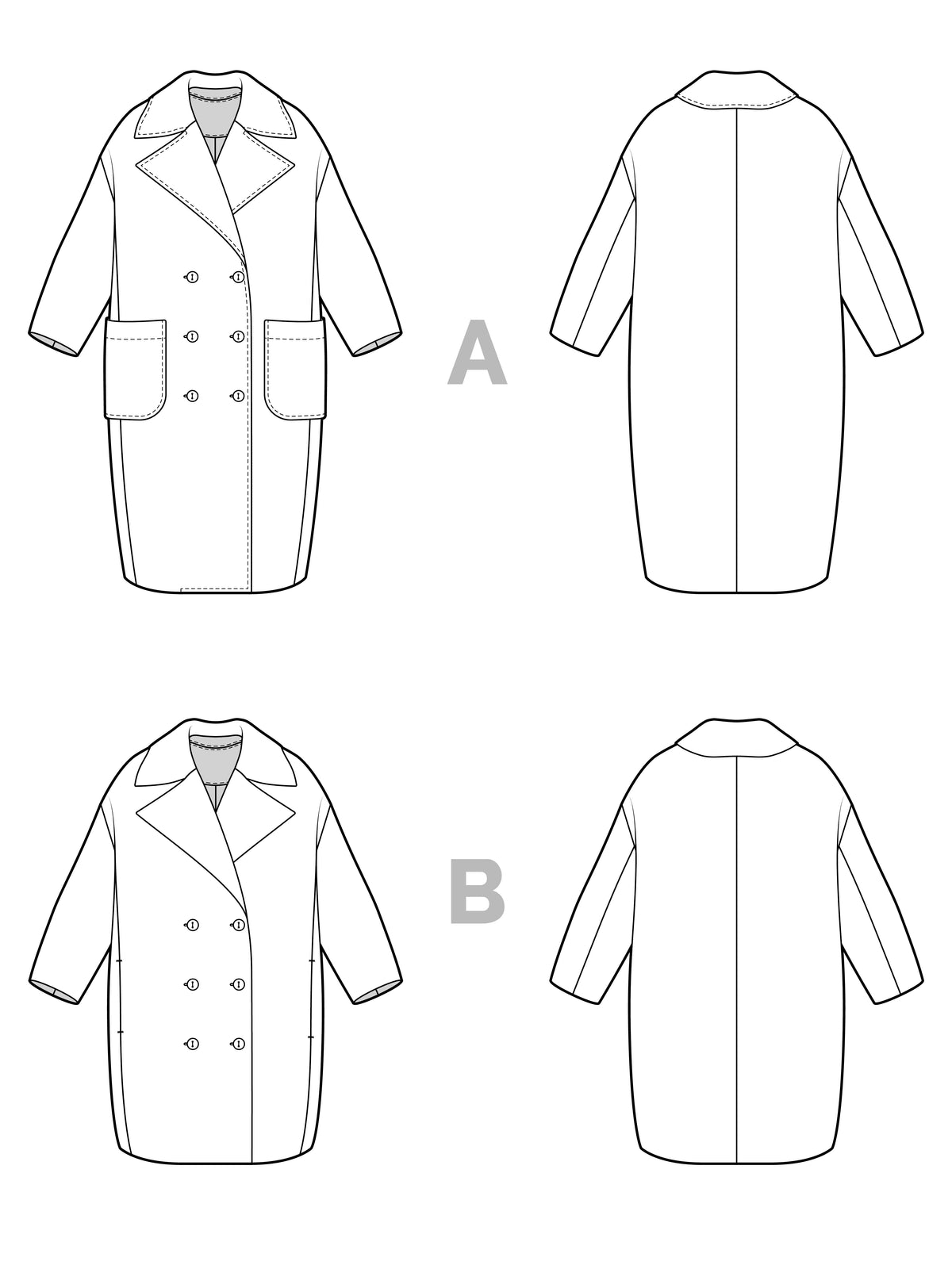 Closet Core Phoebe Coat PDF sewing pattern line drawings of the coat lengths and views