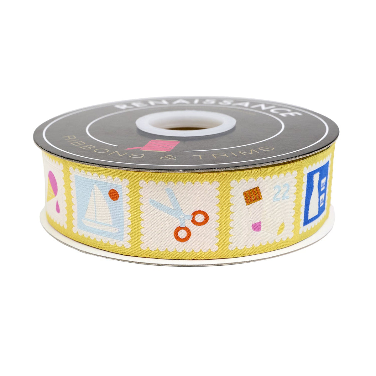 Renaissance Ribbons Salutations Postage ribbon on its spool
