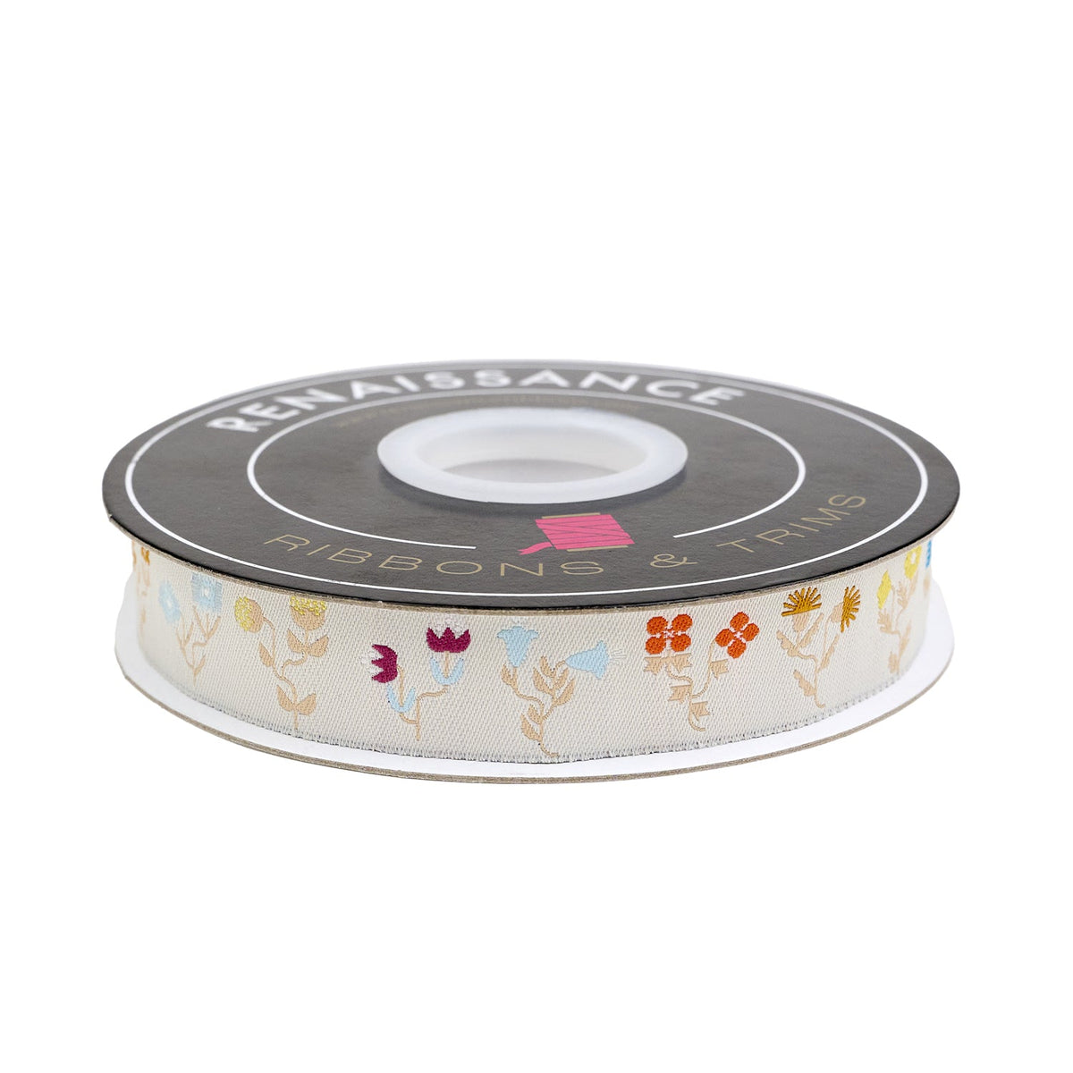 Renaissance Ribbons Funky Flowers ribbon on its spool
