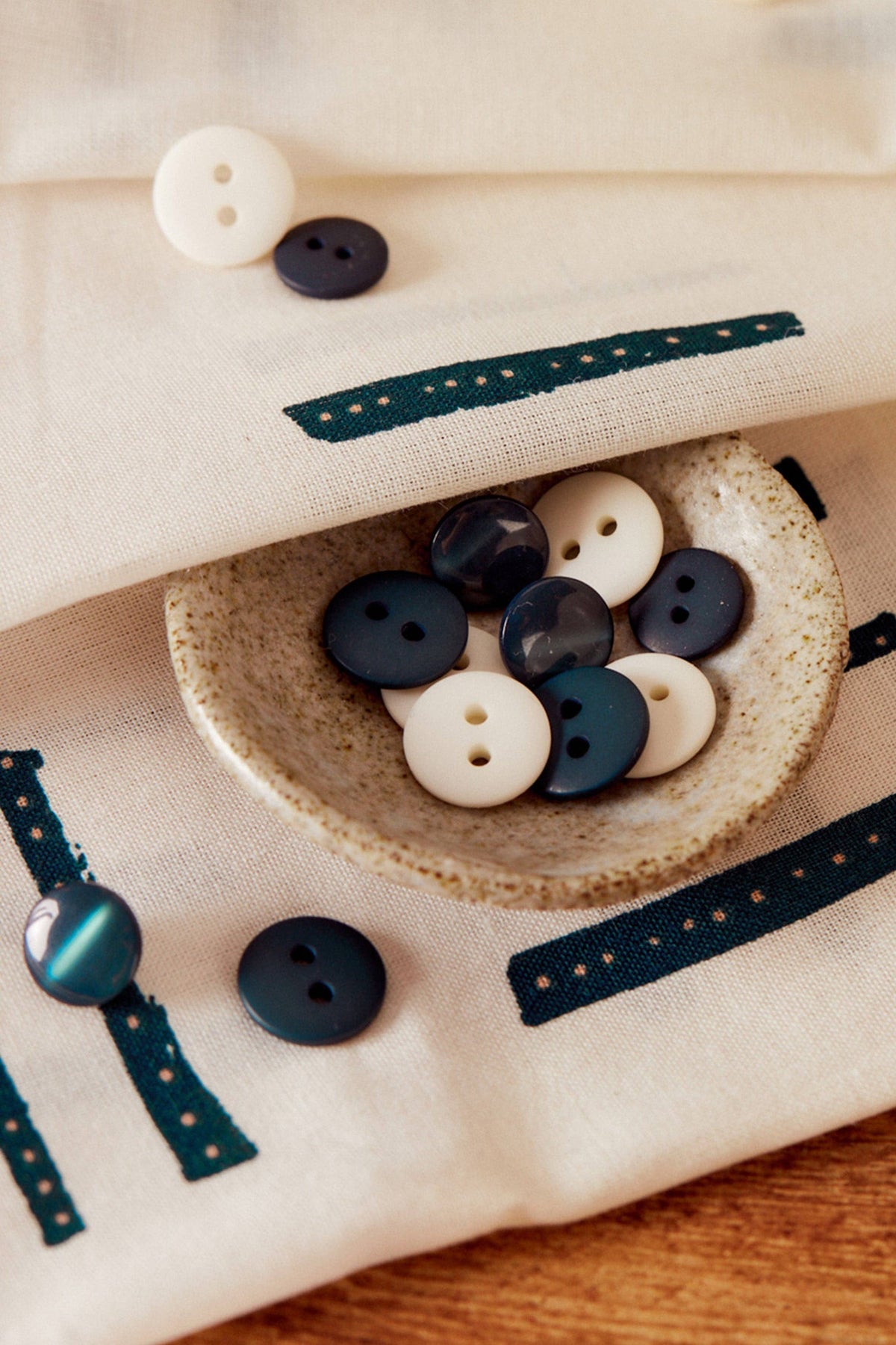 Atelier Brunette Charcoal and Cream Geo double gauze with buttons