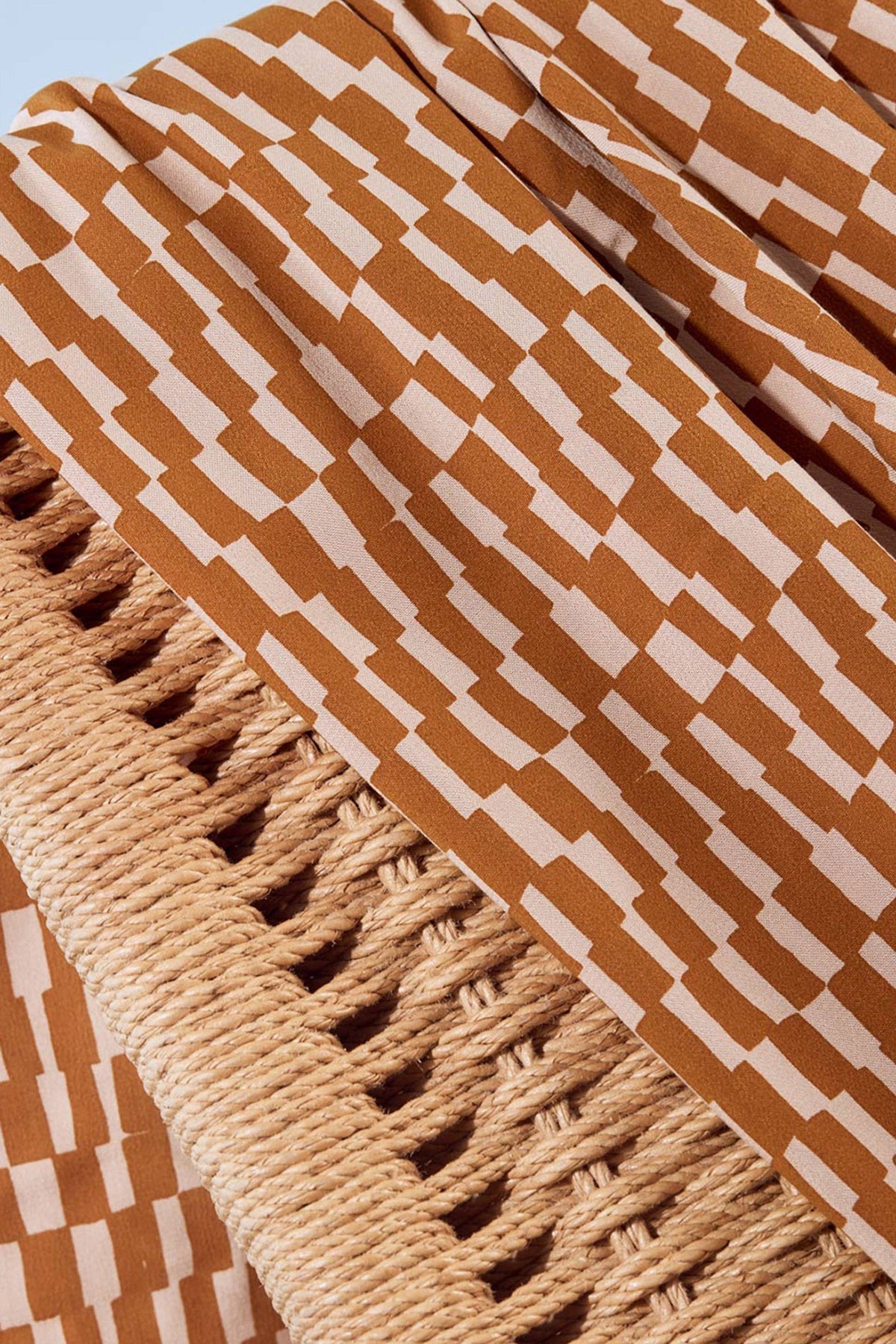 Atelier Brunette Domino Ochre viscose close-up of the fringed print