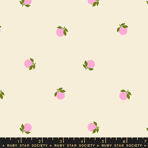 Ruby Star Society Sparkle Shopper Tangerines in Shell quilting cotton by Melody Miller, small pink citrus on cream fabric