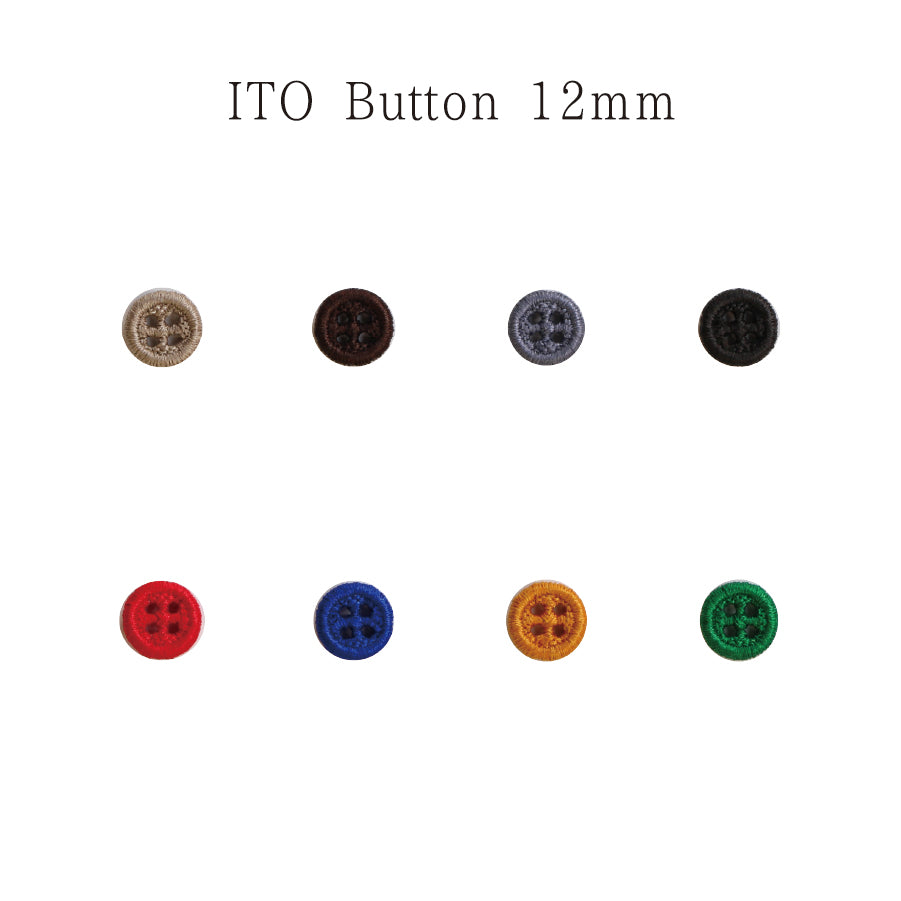 Cohana ITO 12mm sewing button, in nine thread colors laid out