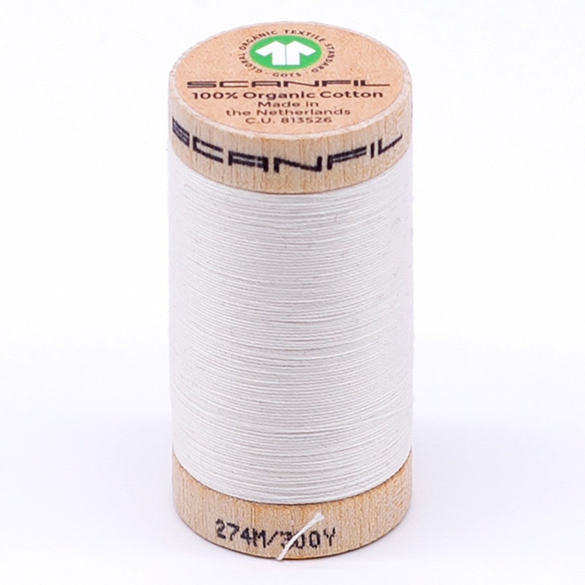 Scanfil organic cotton sewing thread, 30 wt, spool in Coconut Milk white