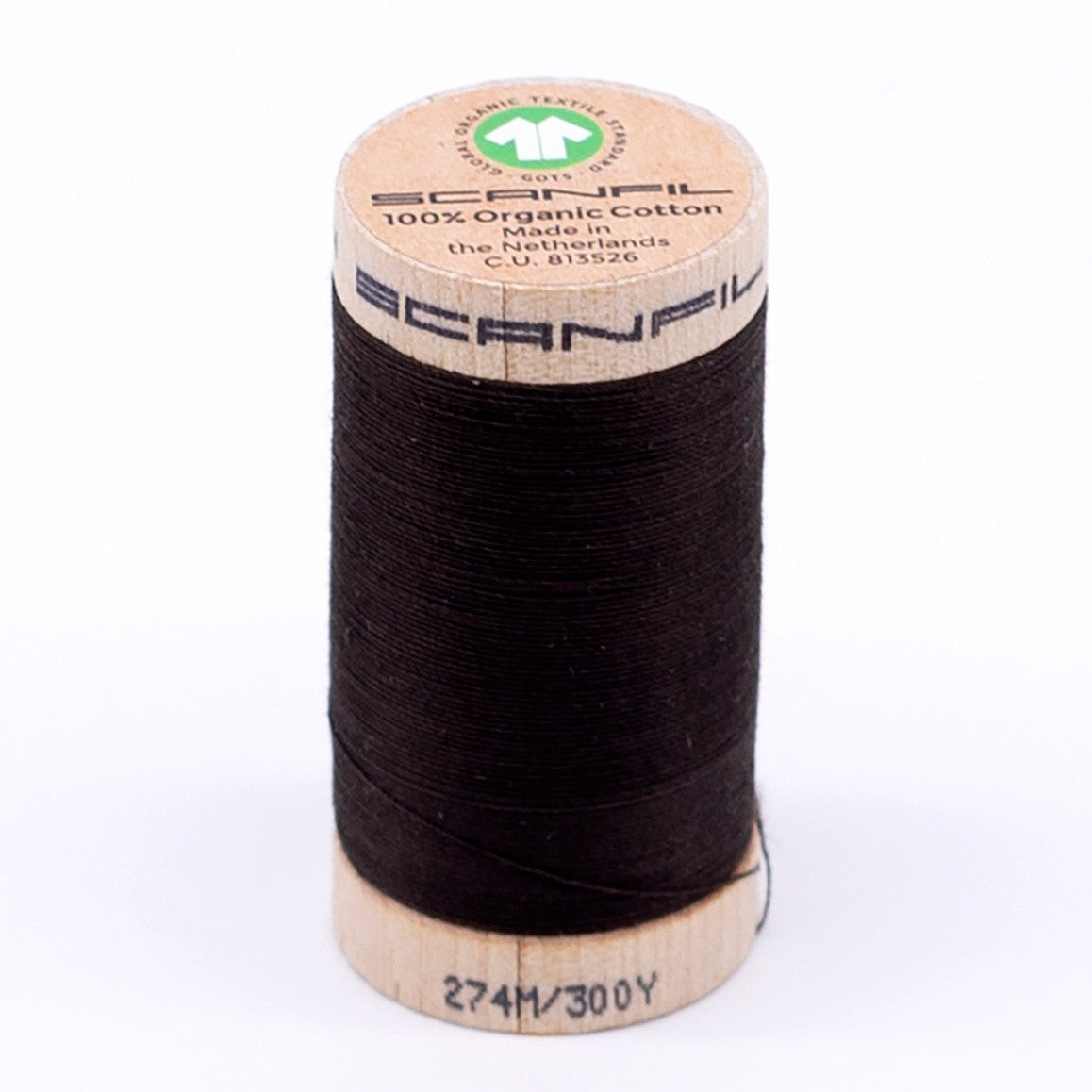 Scanfil organic cotton sewing thread, 30 wt, spool in black