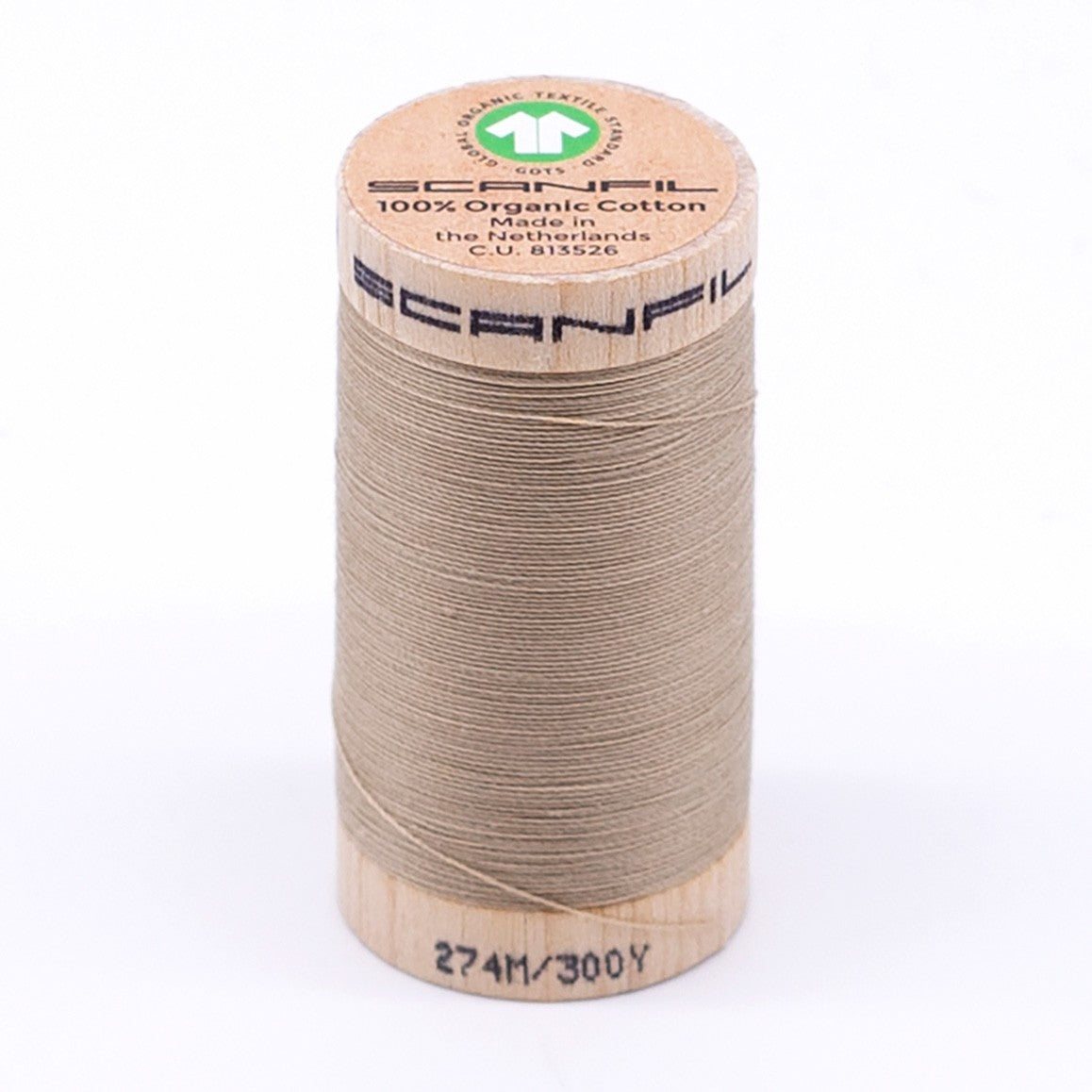 Scanfil organic cotton sewing thread, 30 wt, spool in natural beige