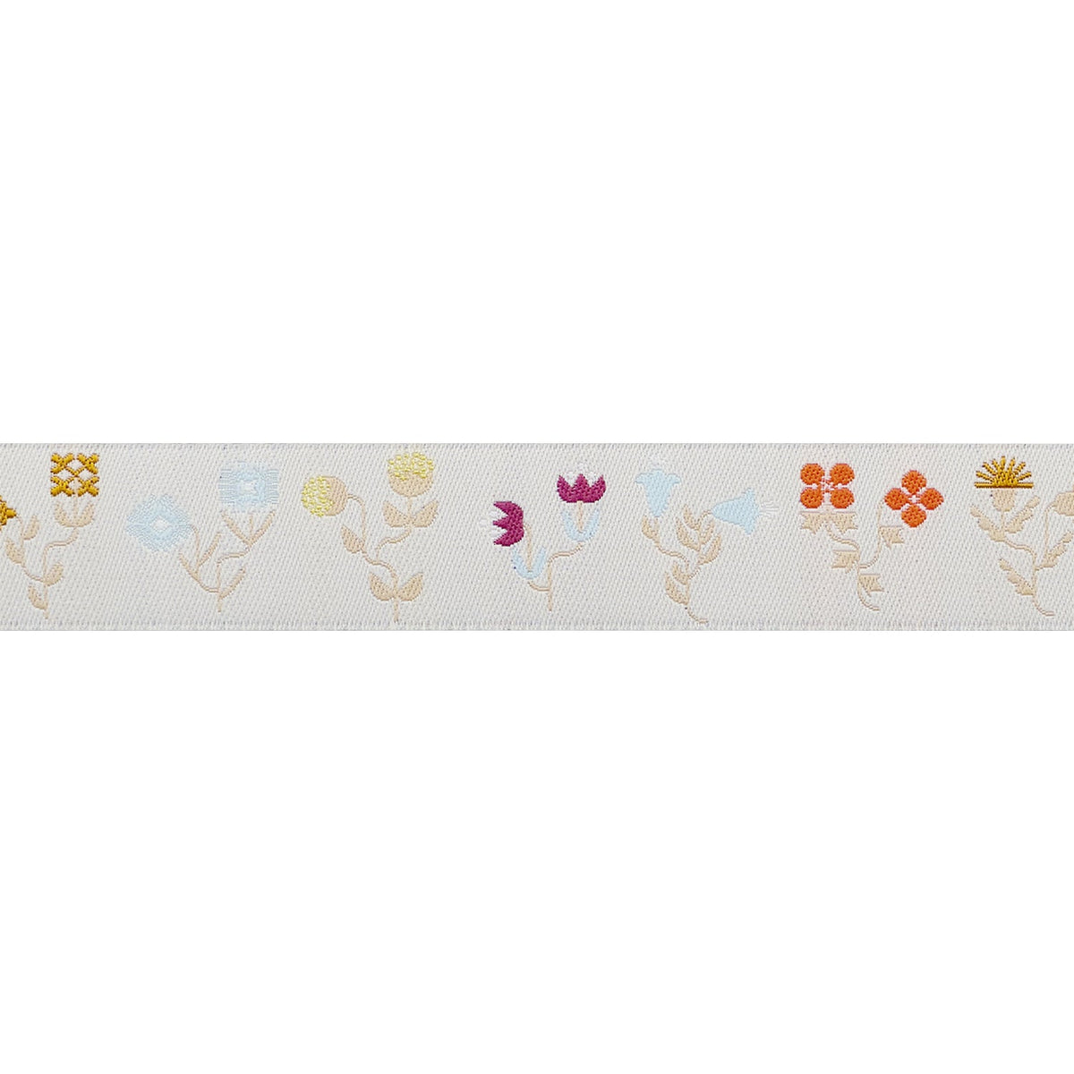 Salutations Funky Flowers ribbon by Renaissance Ribbons, flat length view