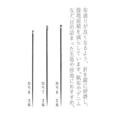 Cohana Meboso needle set, close-up of the needle sizes