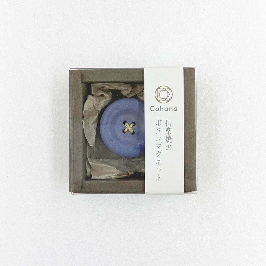 Cohana Shigaraki ware button magnet, in sage green in its gift box