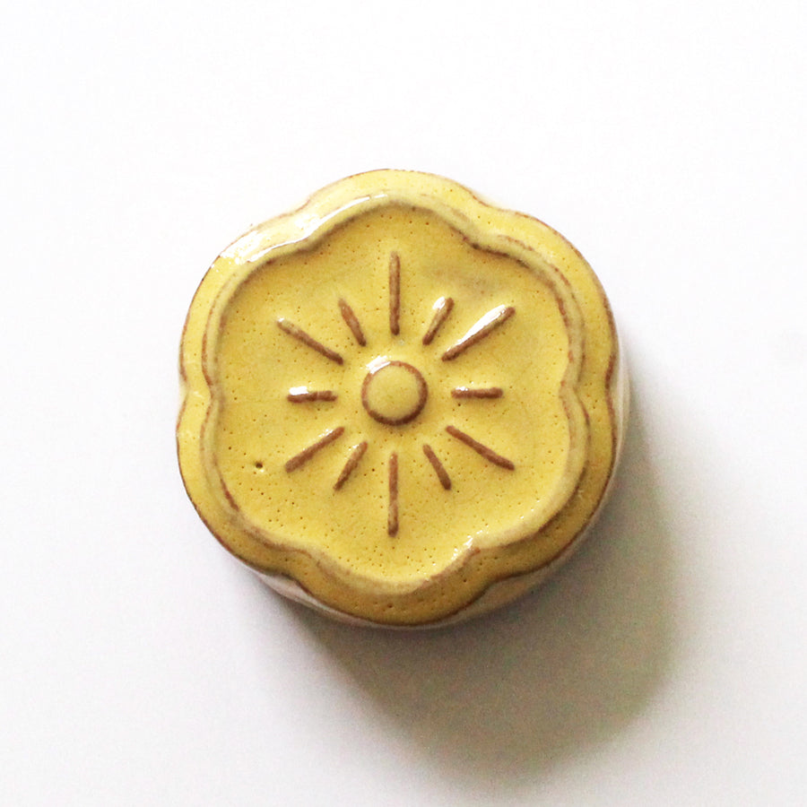 Cohana Awaji Kawara magnetic needle rest with needle polisher, in mustard yellow