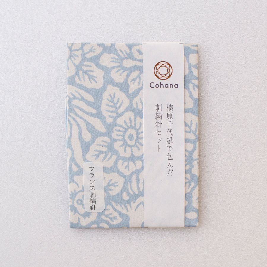 Cohana assorted needles in a Haibara chiyogami paper pack, in blue pattern