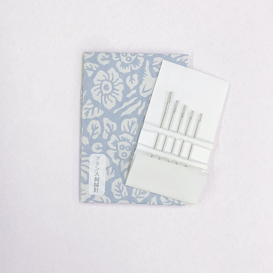 Cohana assorted needles in a Haibara chiyogami paper pack, in blue print, open
