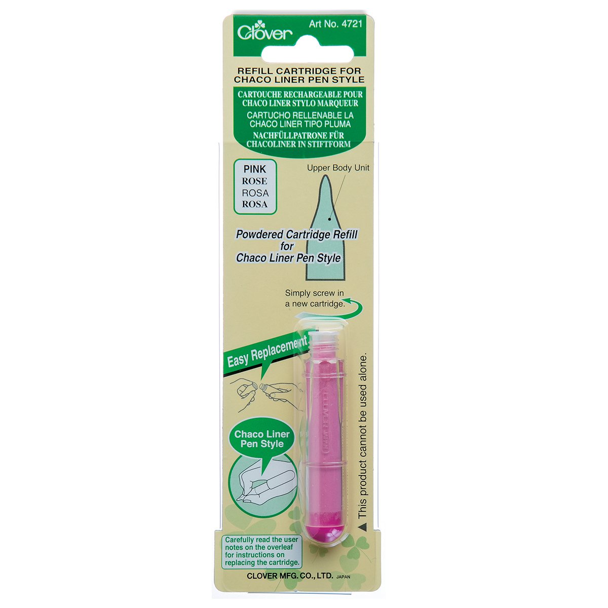 Clover Chaco Liner pen style refill in pink in its retail package