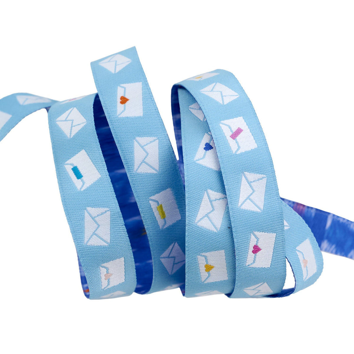 Renaissance Ribbons Salutations Envelopes in Sky ribbon, 5/8 inch, blue jacquard trim