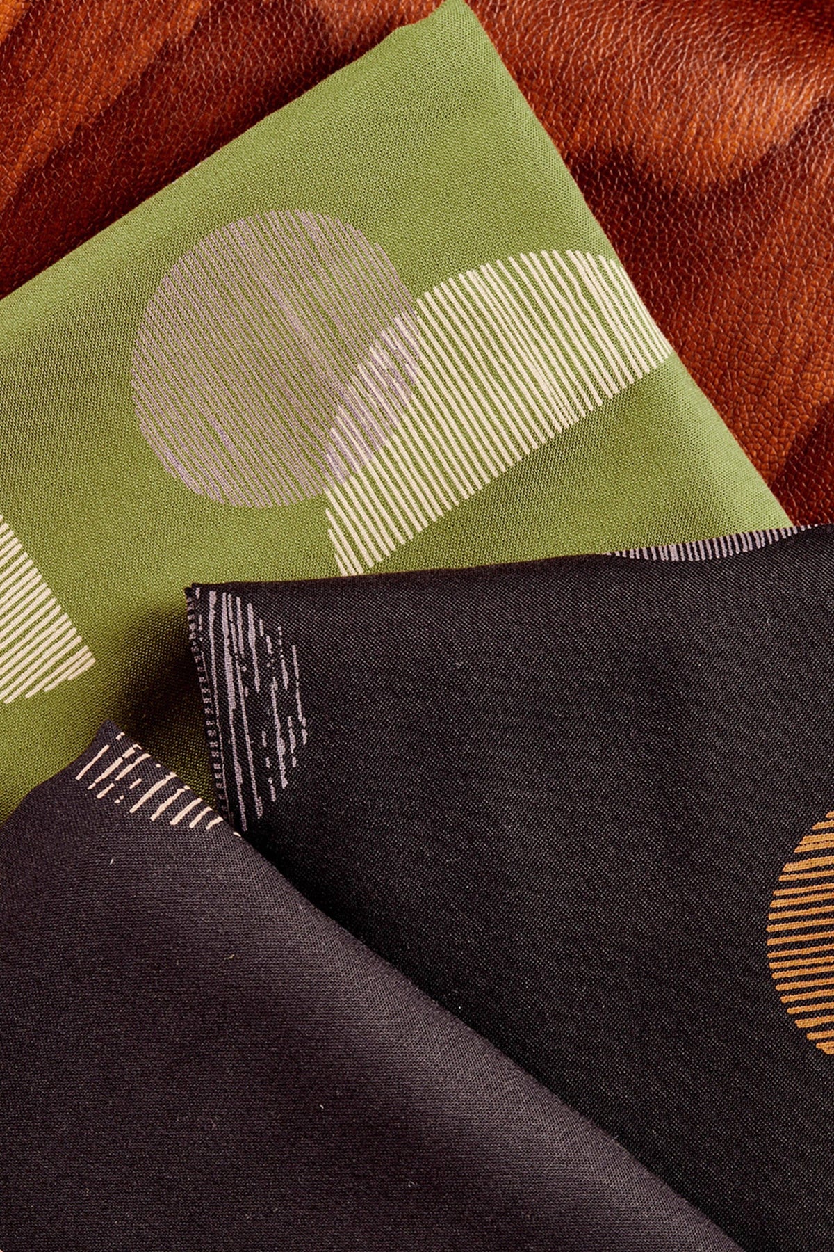 Atelier Brunette Jane Matcha Leaf viscose folded with coordinating fabrics