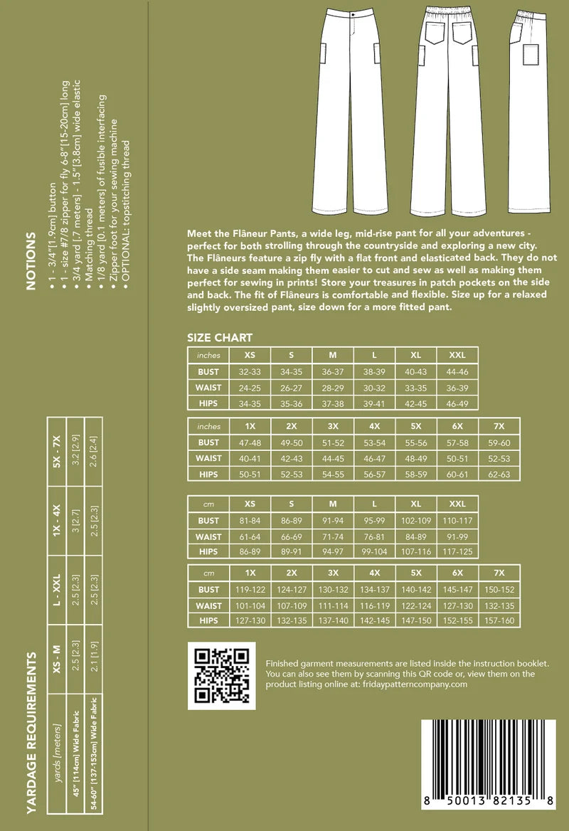 The Flâneur Pants - XS - 7X - Friday Pattern Co - Printed Pattern