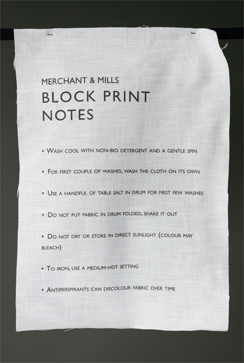 Merchant & Mills block print notes card included with Cressida bias binding