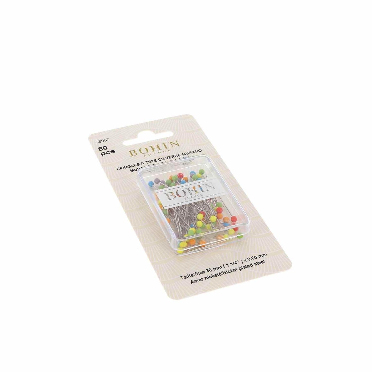 Bohin glass head pins packaging, back view