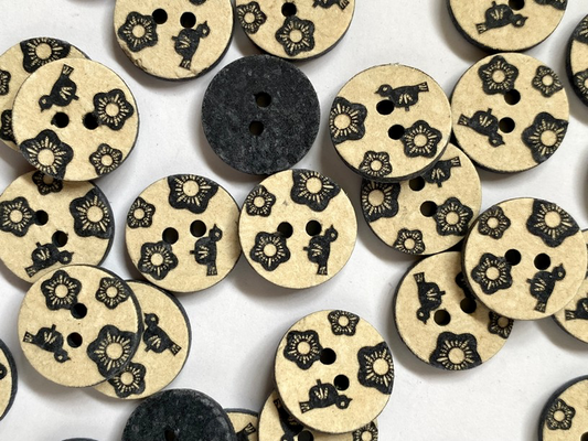 Black Bird Floral Eco Buttons