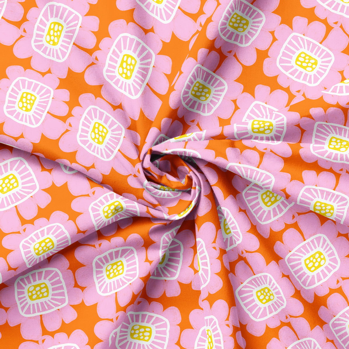 Riku Flower in Apricot fabric swirled to show the large floral print