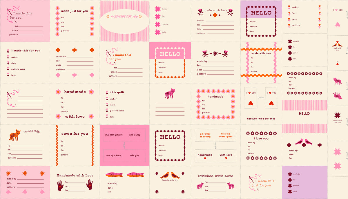 Ruby Star Society 1-800 Calico quilting cotton swatch (RS4165-12), pink frames, in the layer cake