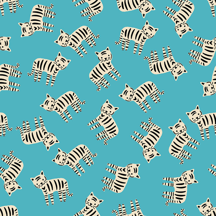 Ruby Star Society 1-800 Calico quilting cotton swatch (RS4166-14), teal calico cats, in the layer cake