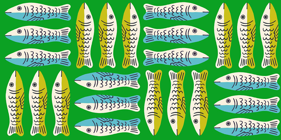 Ruby Star Society 1-800 Calico quilting cotton swatch (RS4168-14), green envelope stripe, in the layer cake
