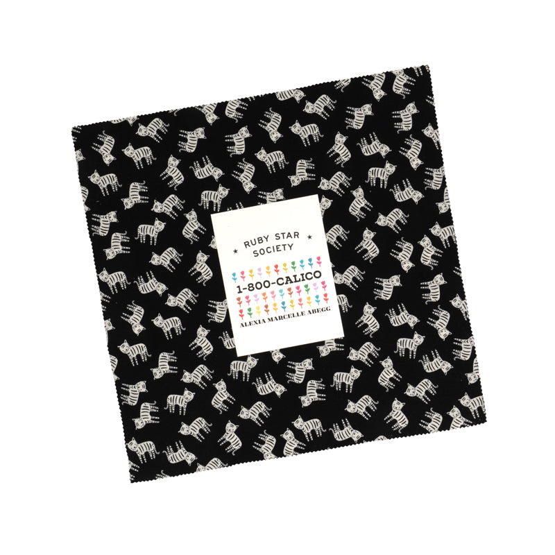 Ruby Star Society 1-800 Calico layer cake, 10 inch quilting cotton squares with a black floral on top