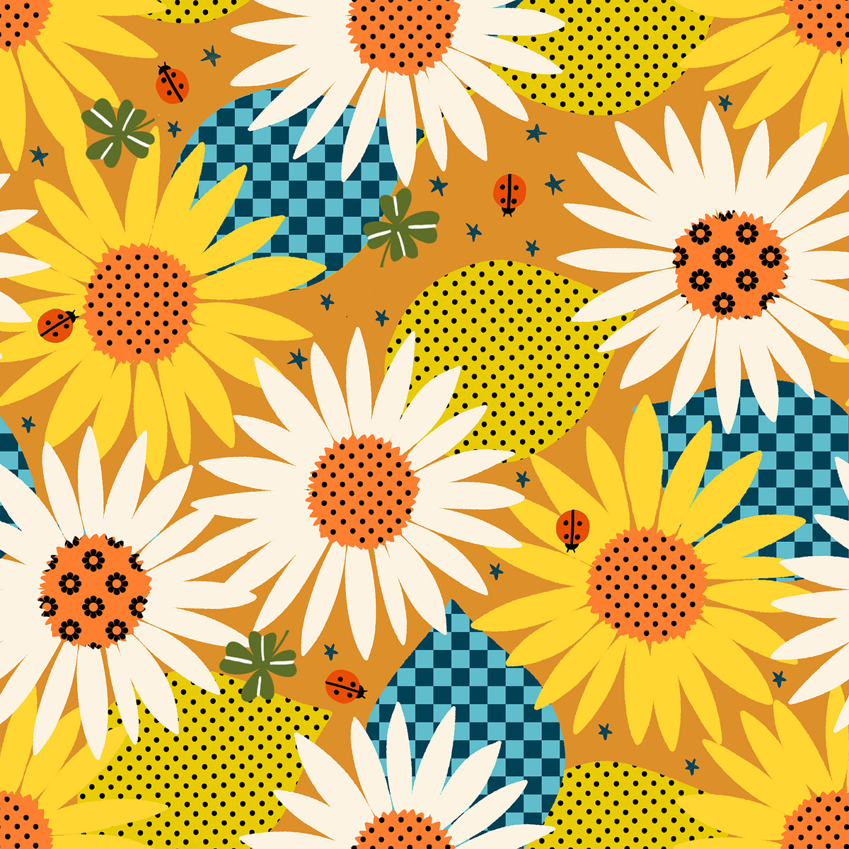 Ruby Star Society Daisy Days quilting cotton swatch, Daisy Days in Honey (RS4174-12), oversized daisies on honey