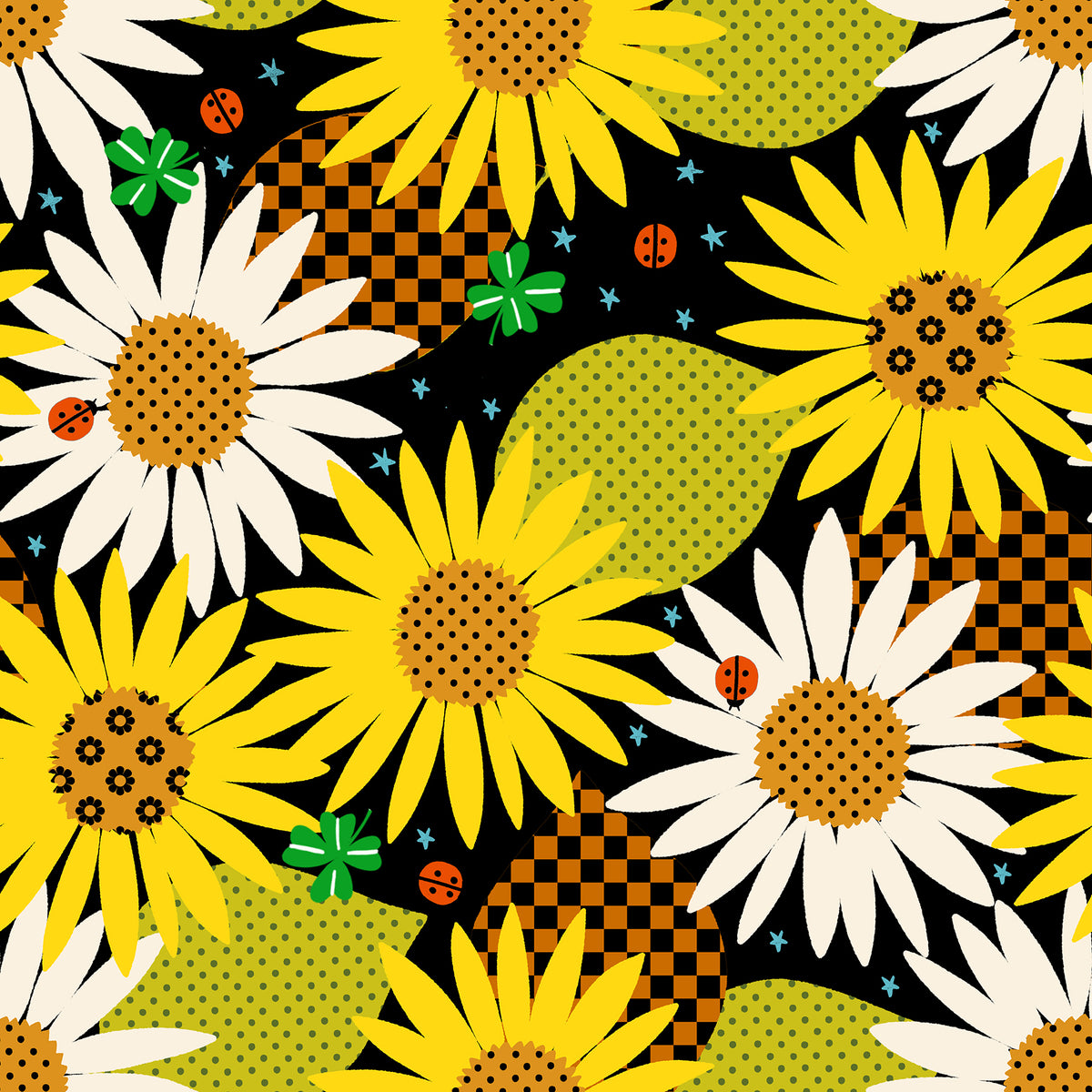 Ruby Star Society Daisy Days quilting cotton swatch, Daisy Days in Black (RS4174-17), oversized daisies on black
