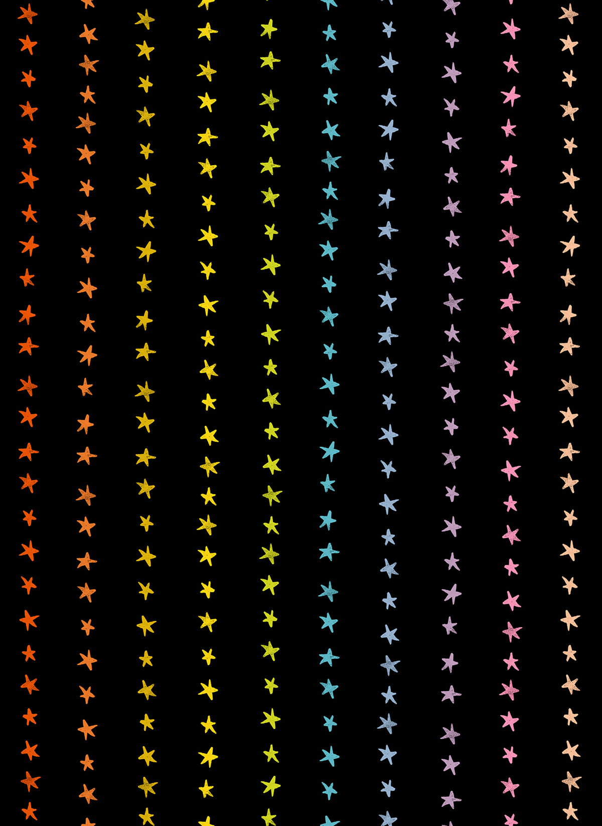 Ruby Star Society Daisy Days quilting cotton swatch, Starry Stripe in Multi on Black (RS4175-18), rainbow star stripes on black