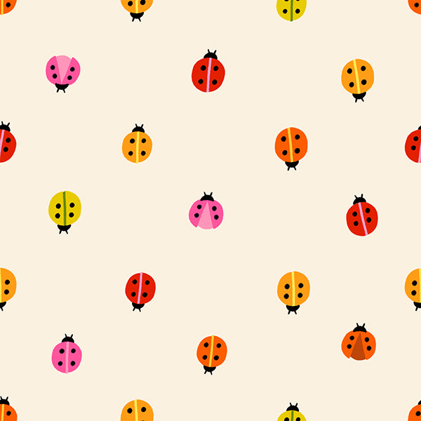 Ruby Star Society Daisy Days quilting cotton swatch, Ladybug in Natural (RS4176-11), tiny ladybugs on cream
