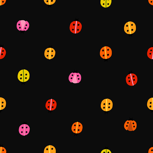 Ruby Star Society Daisy Days quilting cotton swatch, Ladybug in Black (RS4176-14), ladybugs on black