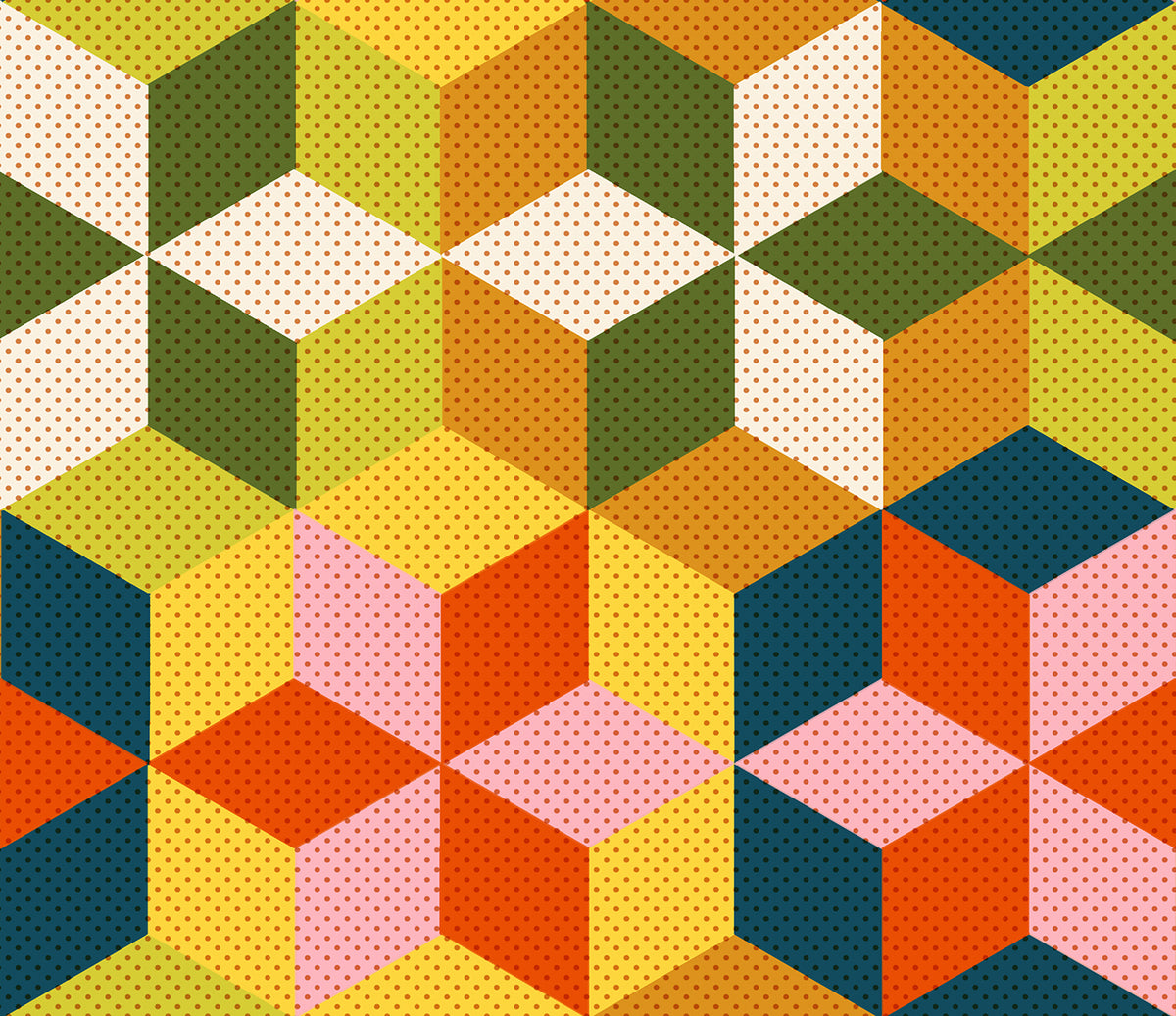 Ruby Star Society Daisy Days quilting cotton swatch, Star Cheater in Pistachio (RS4177-16), pistachio tumbling block star cheater print