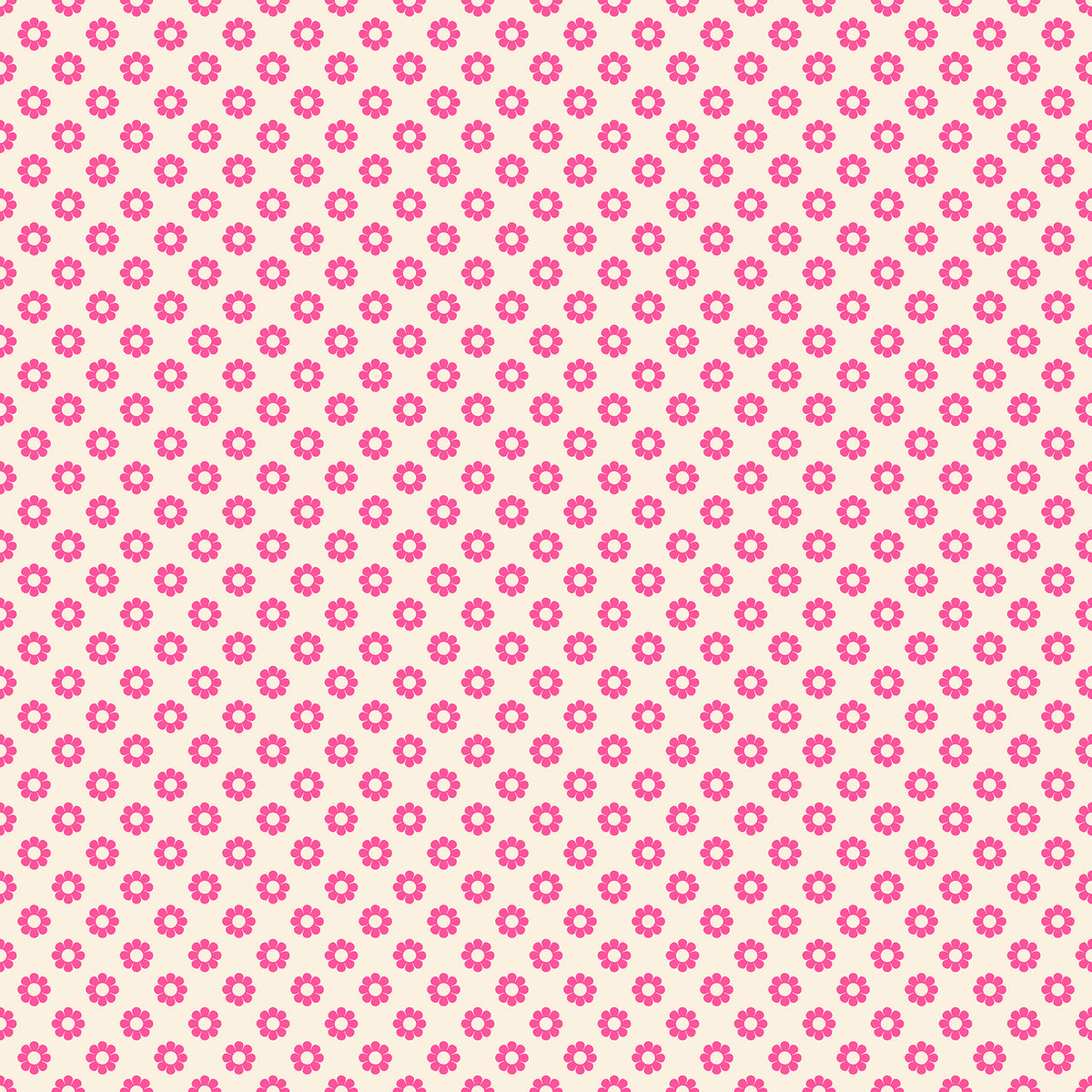 Ruby Star Society Daisy Days quilting cotton swatch, Daisy in Neon Pink (RS4179-13), small neon pink daisies