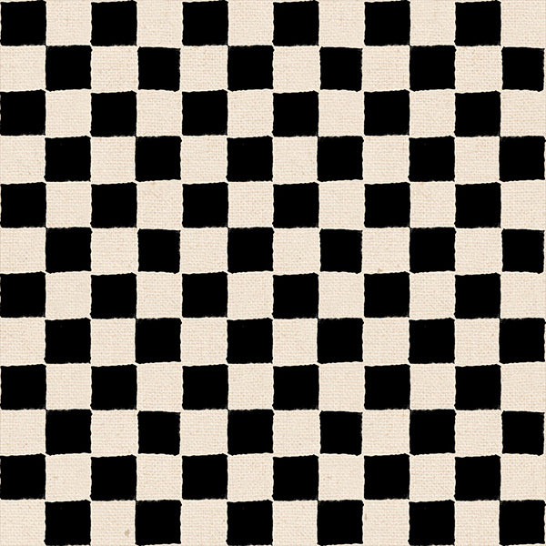 Ruby Star Society Daisy Days canvas swatch, Block Print Canvas in Black (RS4180-11), black and cream block print check