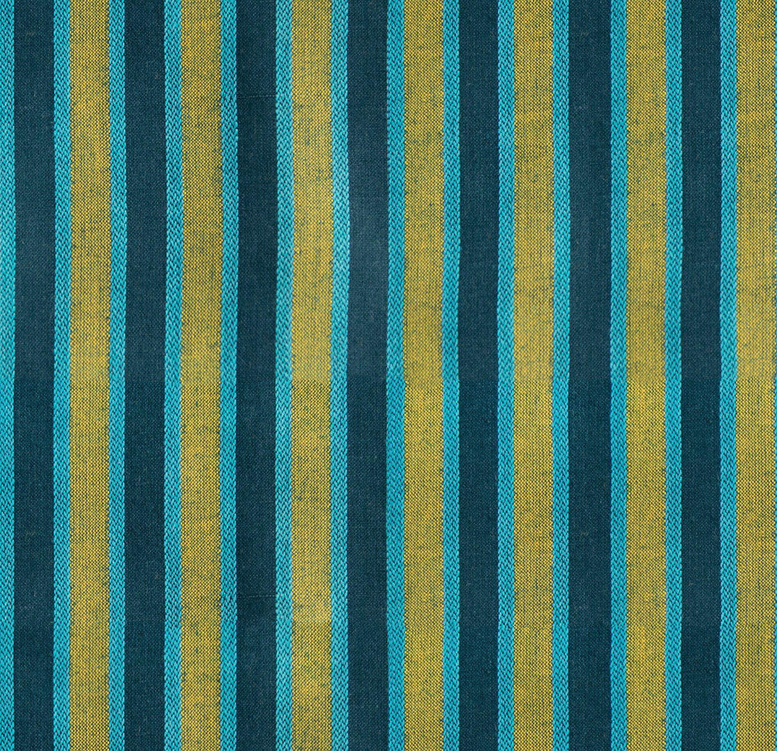 Ruby Star Society Warp and Weft Daisy Days yarn-dyed woven cotton swatch, Tea Time in Galaxy (RS4190-11), teal and mustard stripe