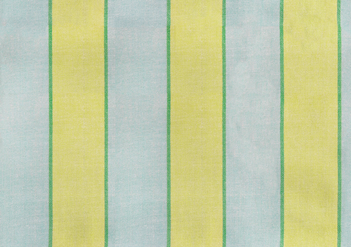 Ruby Star Society Warp and Weft Daisy Days yarn-dyed woven cotton swatch, Sunny Day in Pistachio (RS4192-11), pale blue and yellow stripe