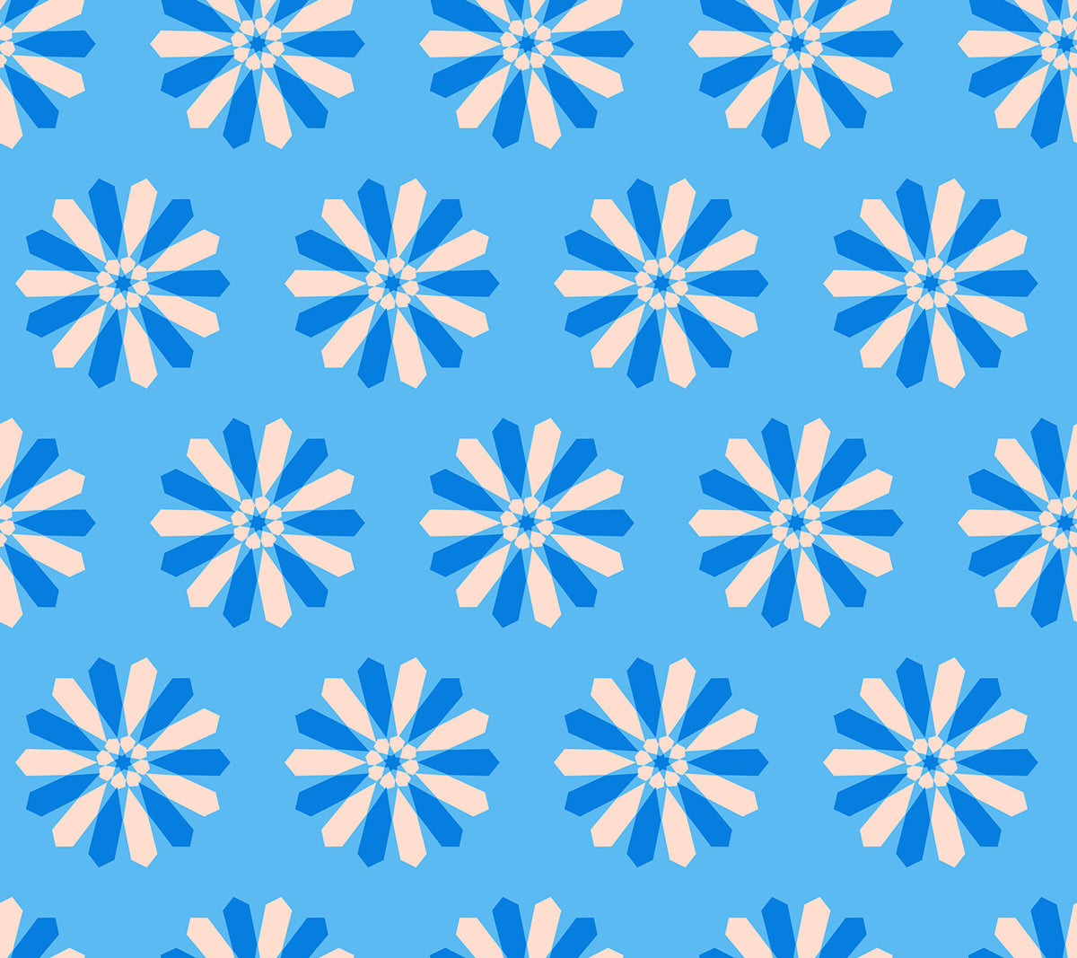 Ruby Star Society Sparkle Mart quilting cotton swatch (RS0119-13) with white daisies on sky blue, a print in the precut layer cake and charm pack