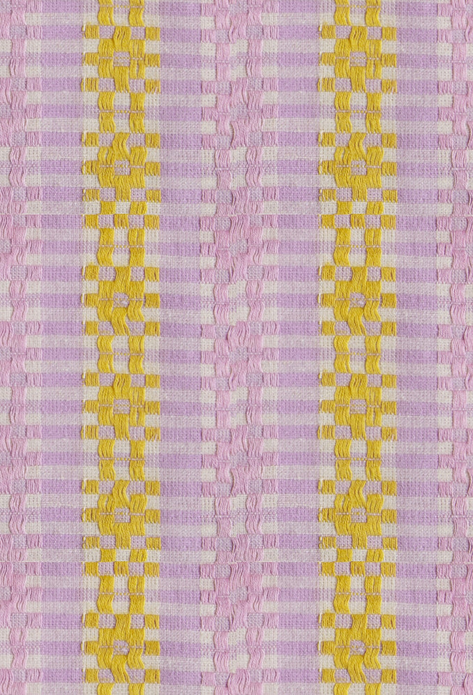 Ruby Star Society Lofi Loom yarn-dyed woven cotton swatch (RS1137-12), lilac and yellow woven stripe, for quilting and apparel