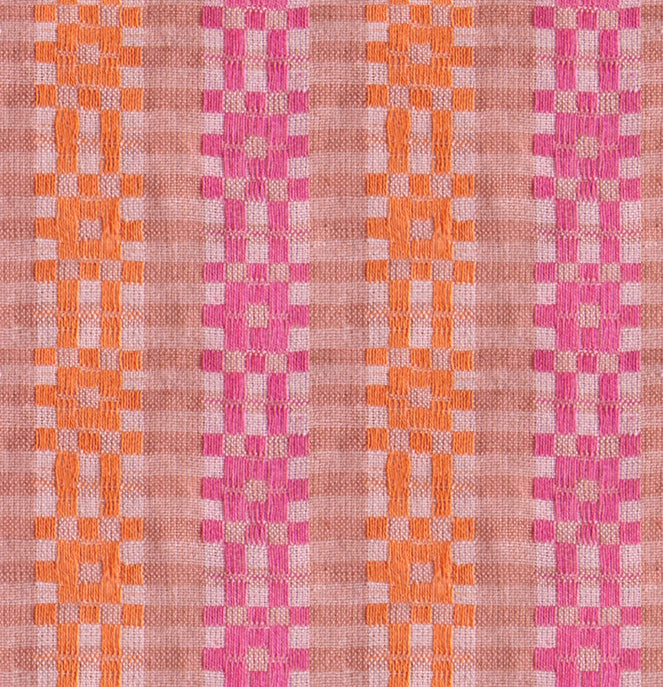 Ruby Star Society Lofi Loom yarn-dyed woven cotton swatch (RS1137-13), orange and pink check, for quilting and apparel