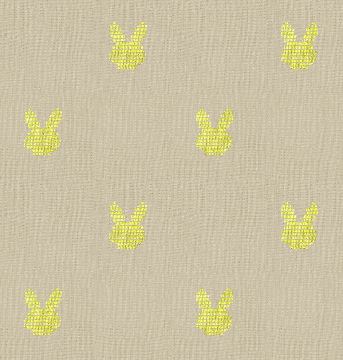 Ruby Star Society Lofi Loom yarn-dyed woven cotton swatch (RS1139-11), yellow bunnies on tan, for quilting and apparel