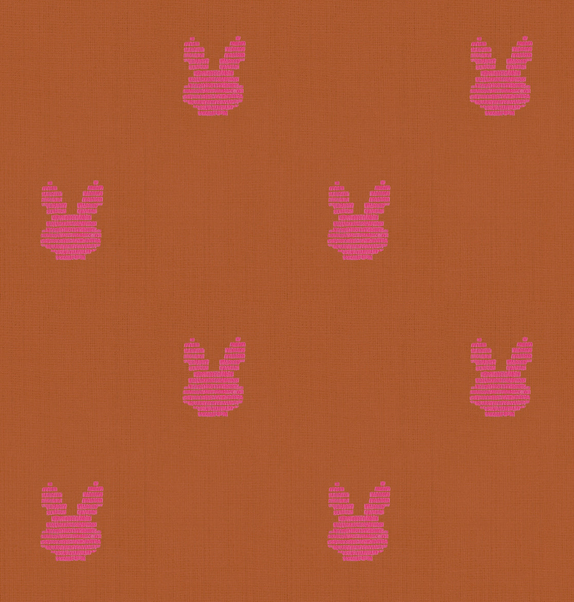 Ruby Star Society Lofi Loom yarn-dyed woven cotton swatch (RS1139-13), pink bunnies on rust, for quilting and apparel