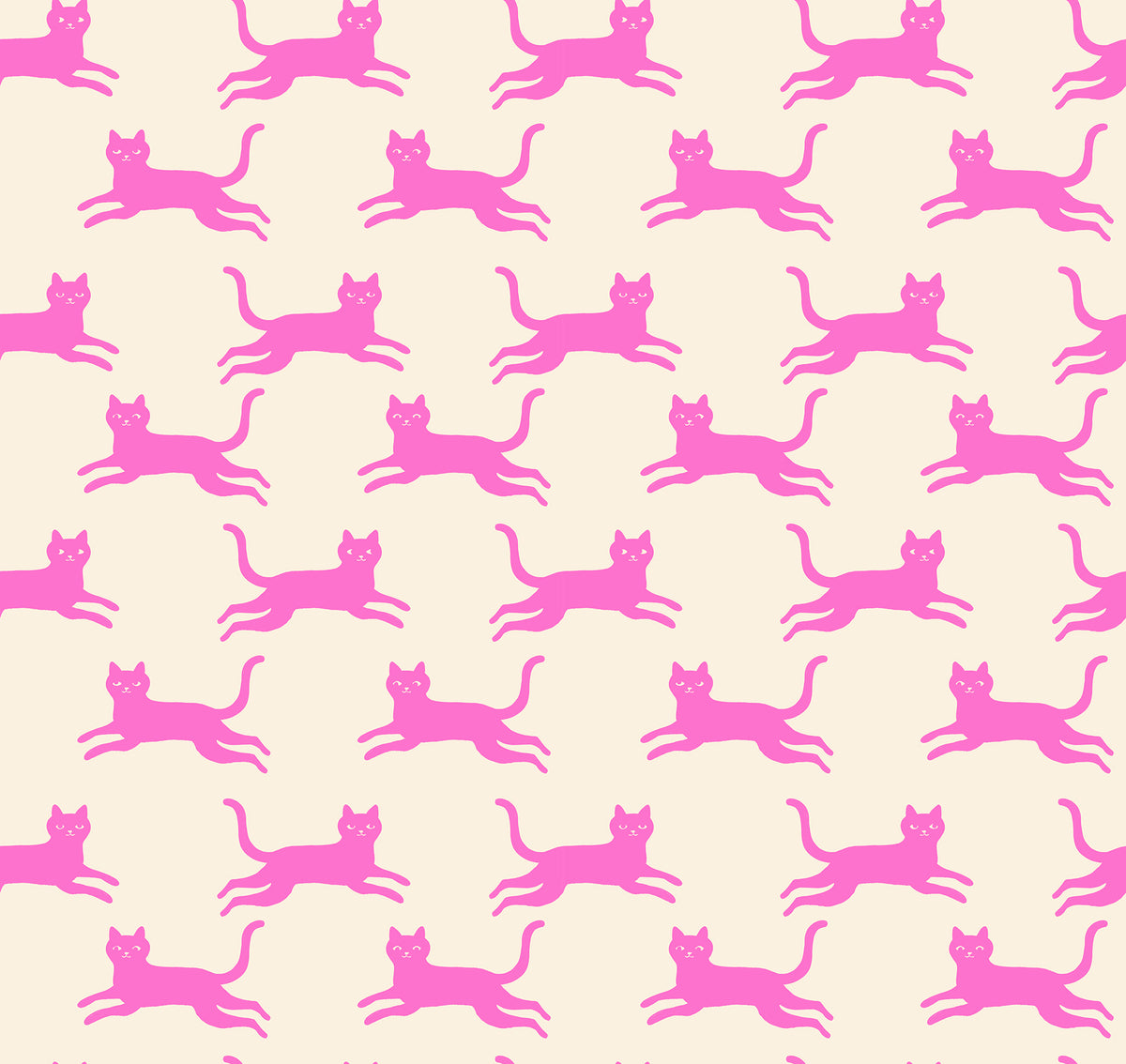 Ruby Star Society Oops All Cats quilting cotton swatch (RS2150-12) with pink leaping cats on cream, a print in the precut layer cake and charm pack