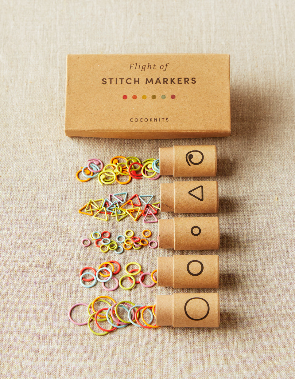CocoKnits Flight of Stitch Markers on their kraft card