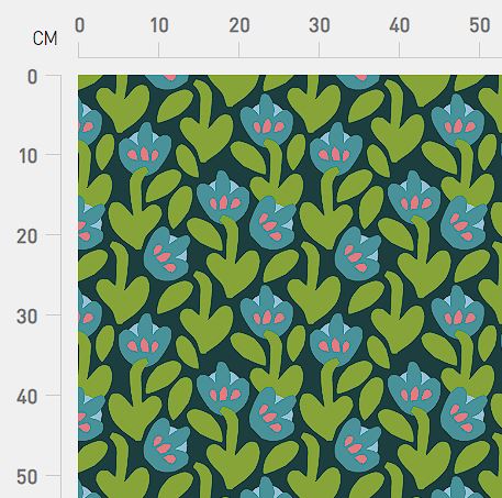 Sea Meadow print shown against a centimeter ruler for scale